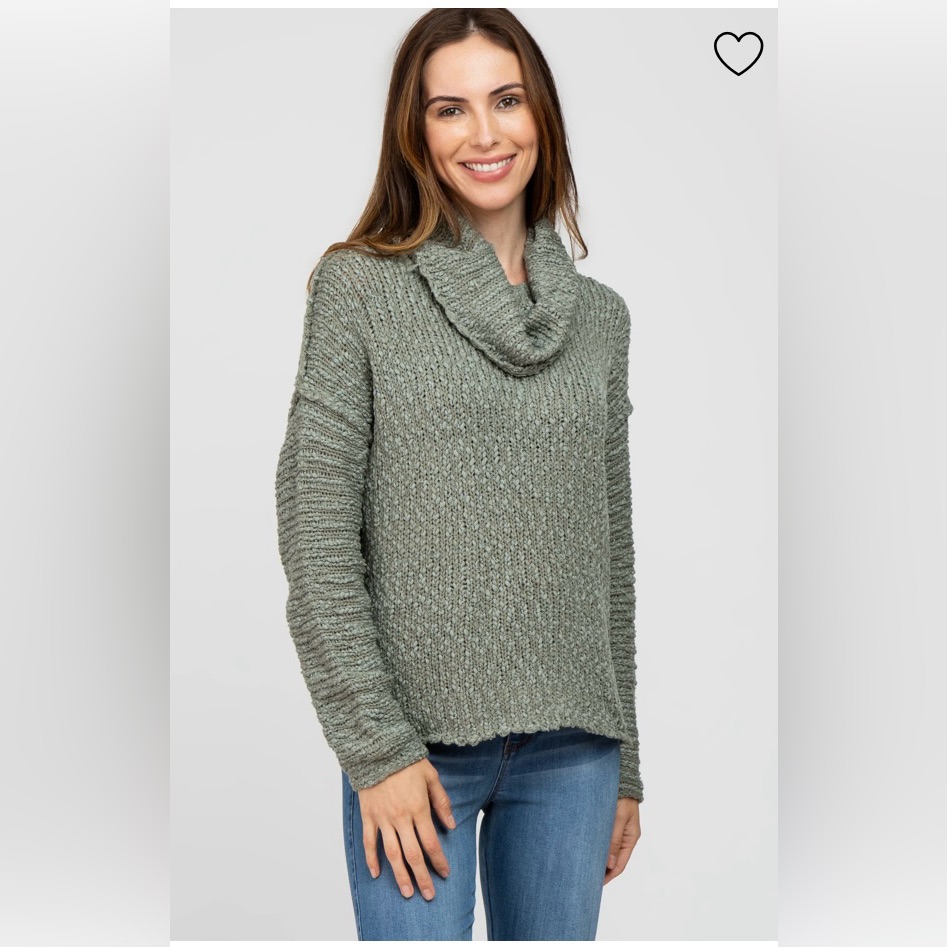 Light Olive Popcorn Knit Cowl Neck Sweater